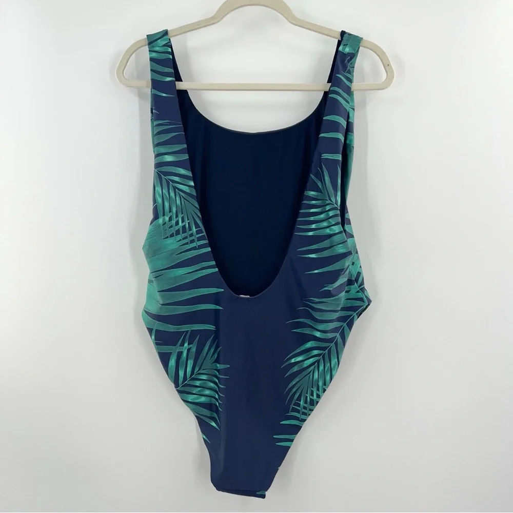 Aerie NWT Super Scoop One Piece Swimsuit in Rich Navy Palm Leaves size XXL